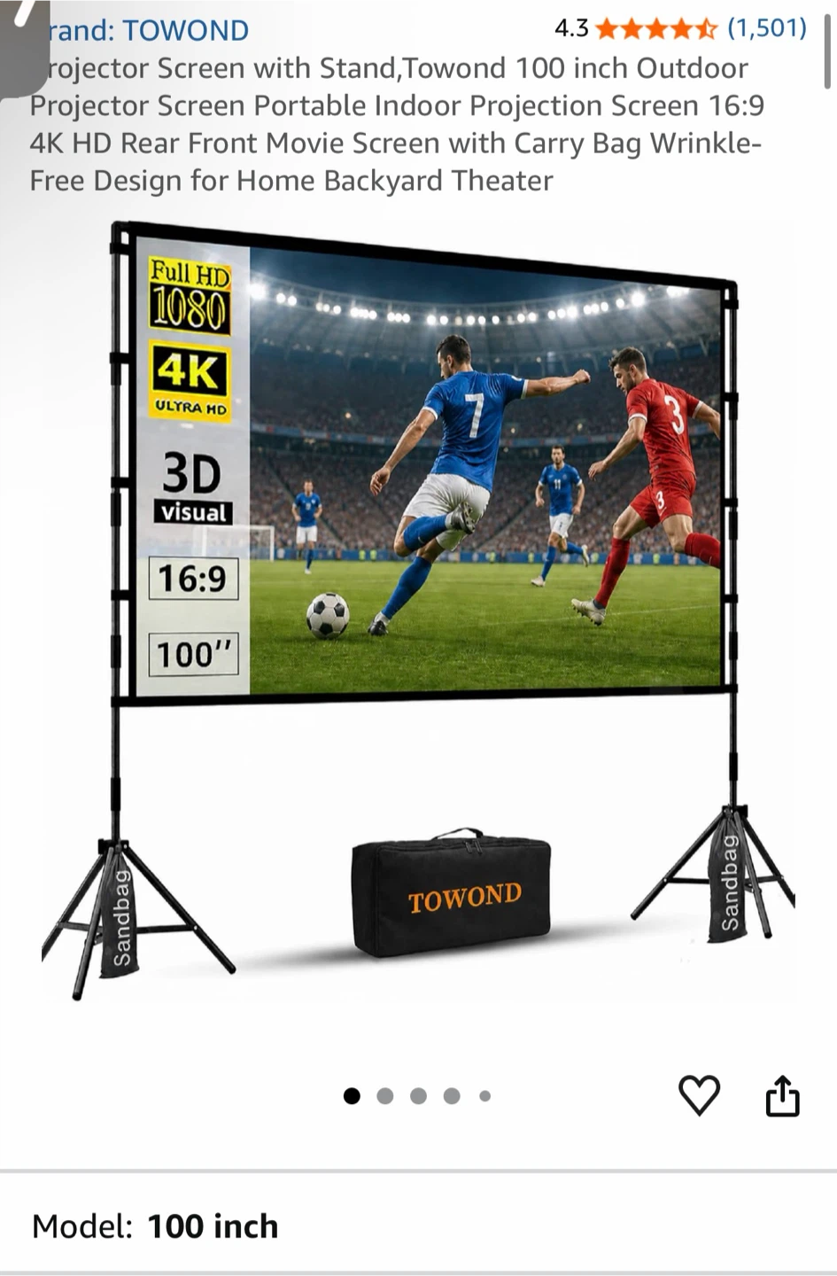 Towond 100 inch Projection Screen with Stand