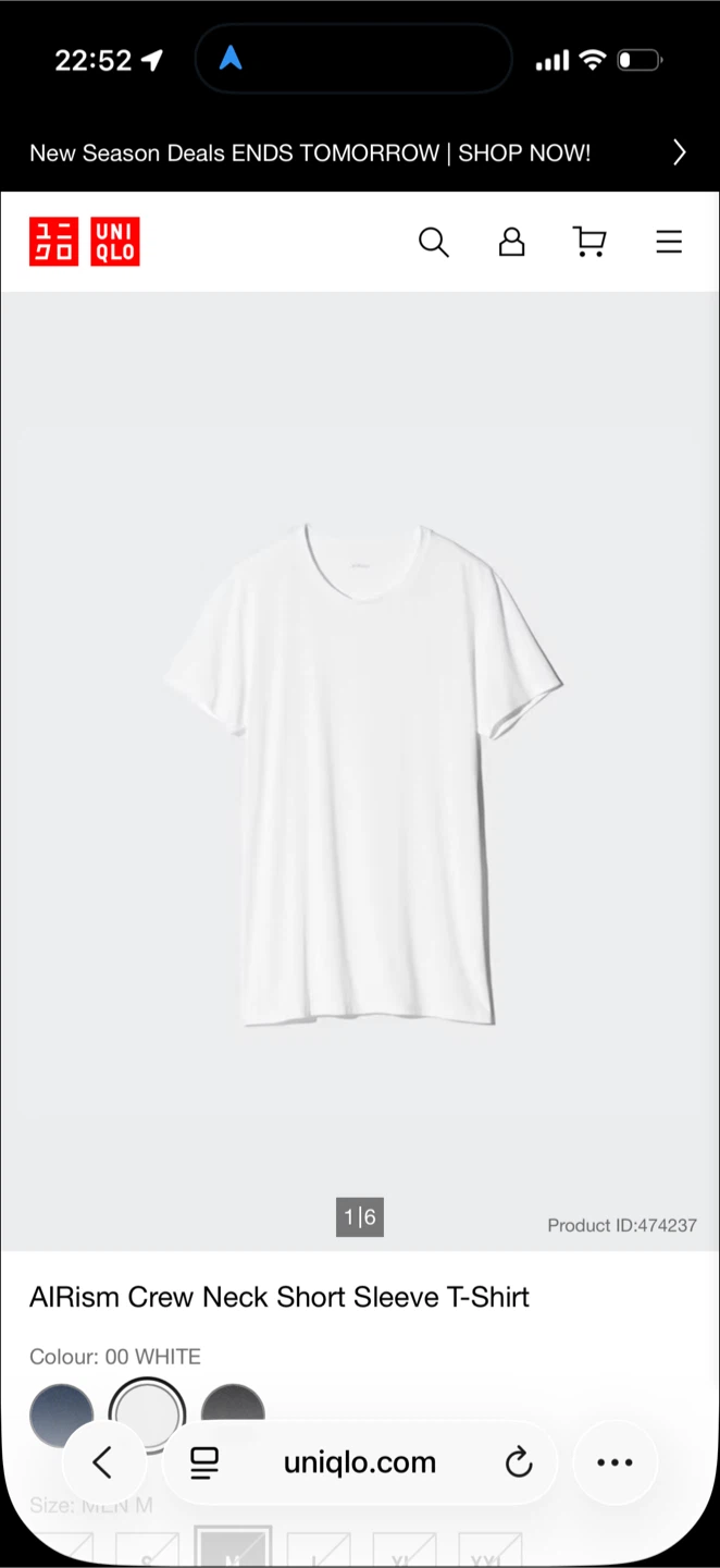Uniqlo AIRism Crew Neck Short Sleeve T-Shirt - White