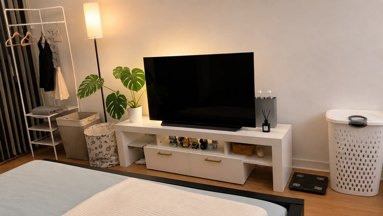 White TV Stand with Drawers