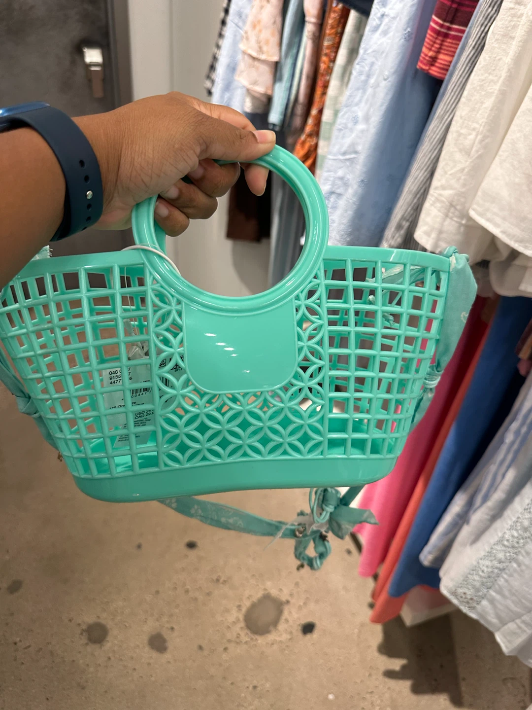 Mint Green Plastic Tote Bag with Circle Handle