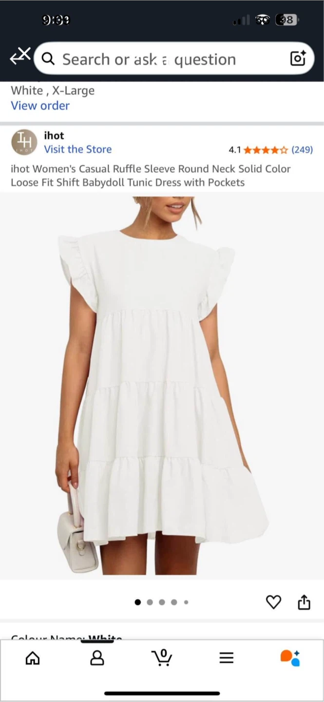 ihot Women's White Ruffle Sleeve Babydoll Tunic Dress X-Large