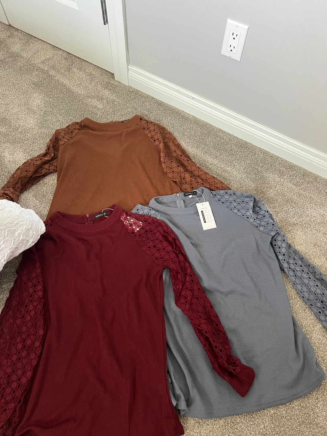 Women's Long Sleeve Lace Sleeve Tops - 3 Pack