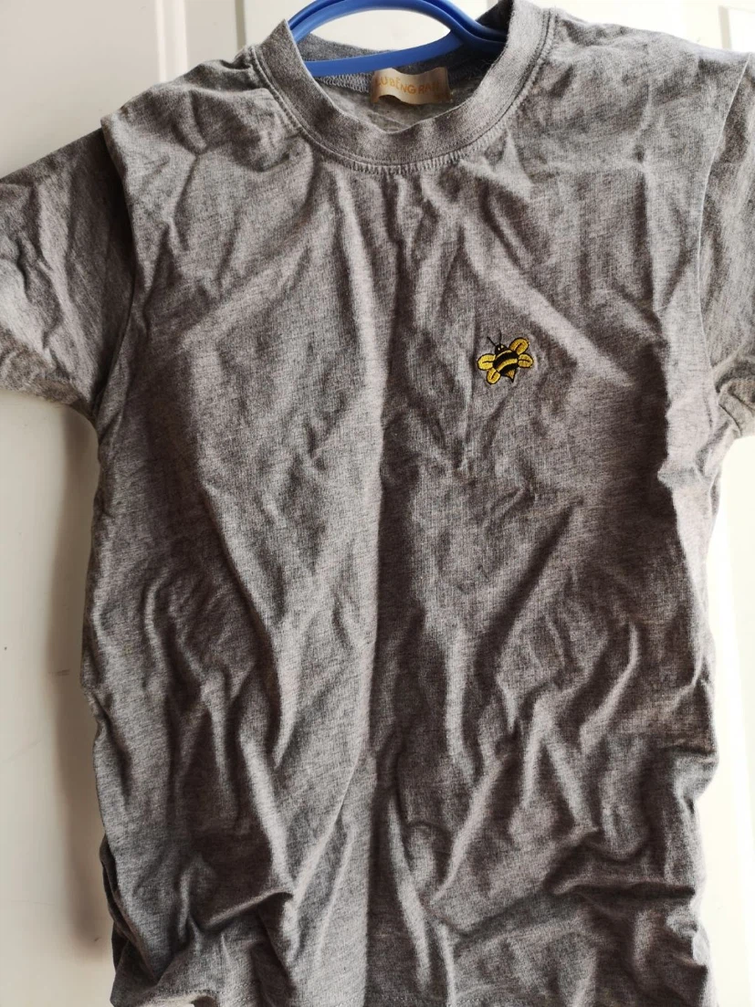 Grey T-Shirt with Bee Embroidery