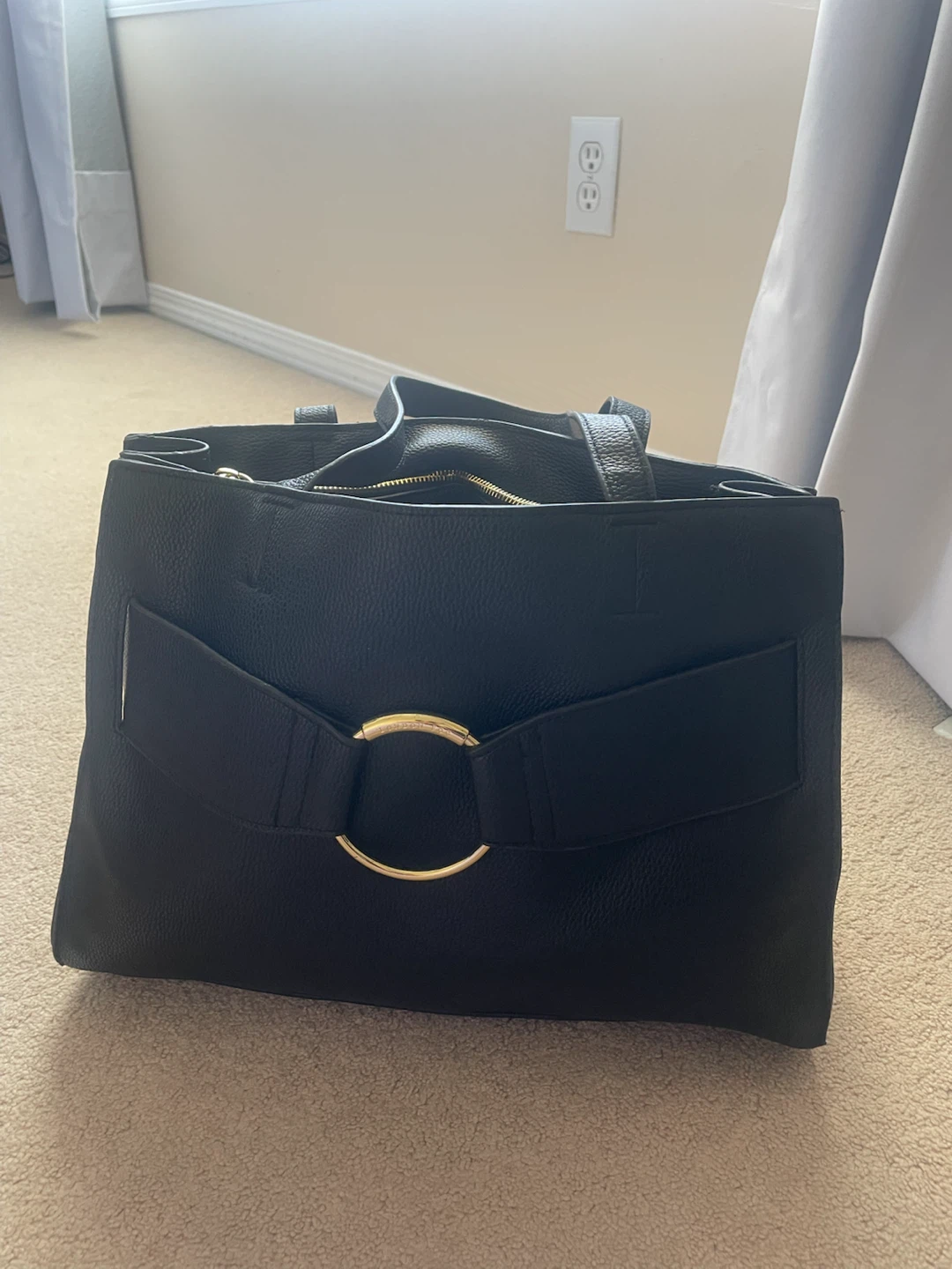 Black Tote Bag with Gold Hardware