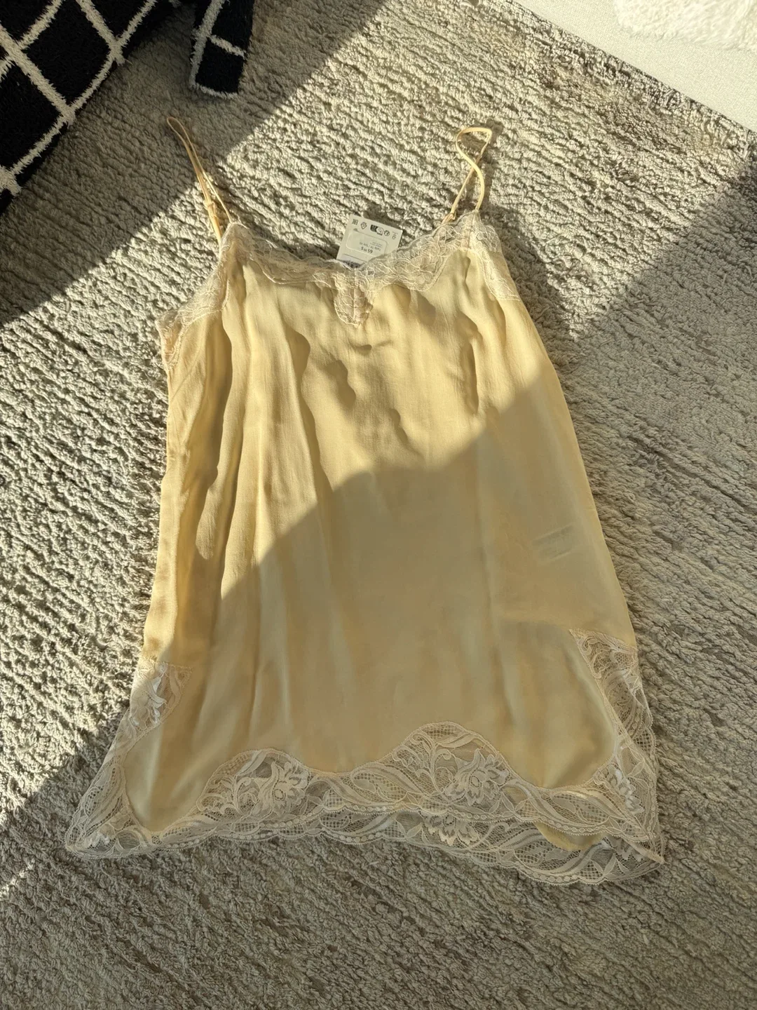 Yellow Lace Trim Cami Slip Top Size XS