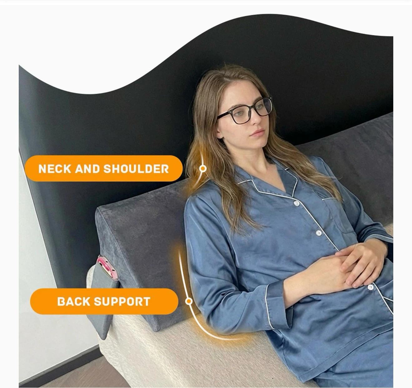 Grey Wedge Pillow for Back and Neck Support - photo 2