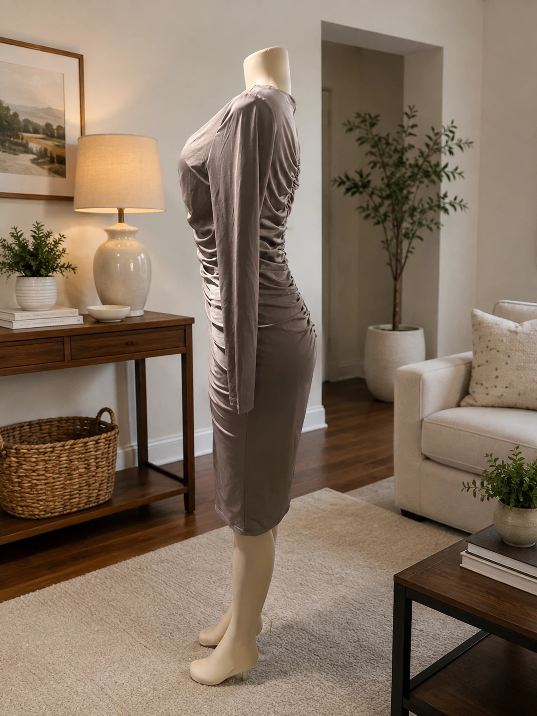 Eliza J shimmer taupe ruched dresss - photo 5