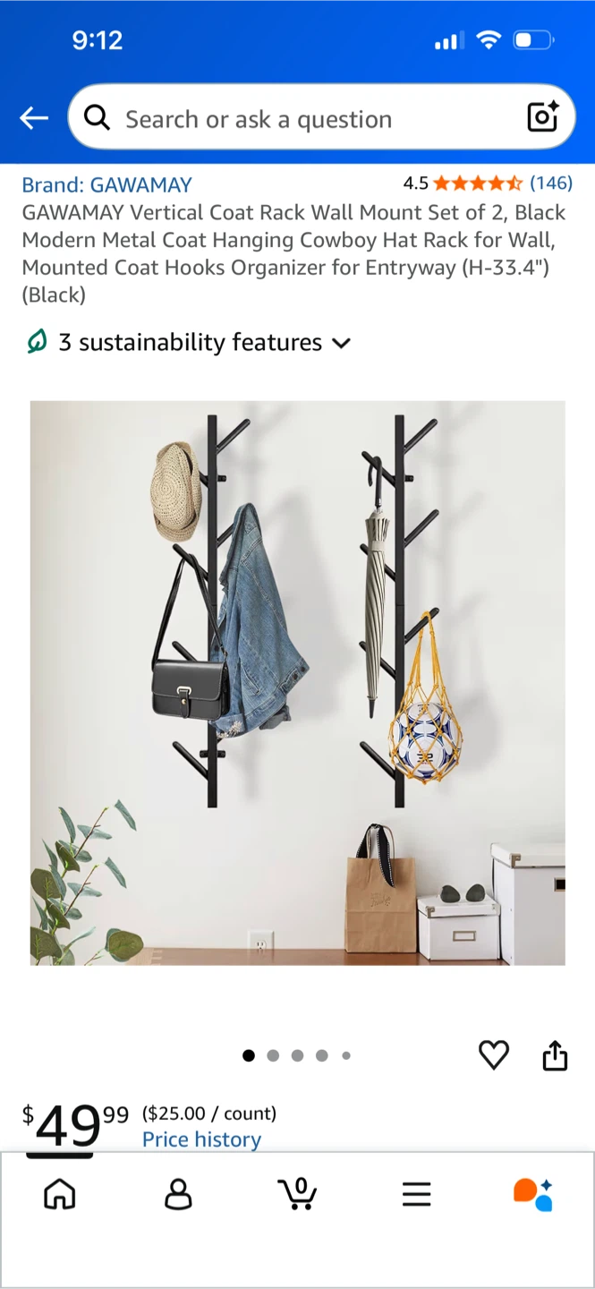 Gawamay Metal Coat Rack Wall Mount Set of 2