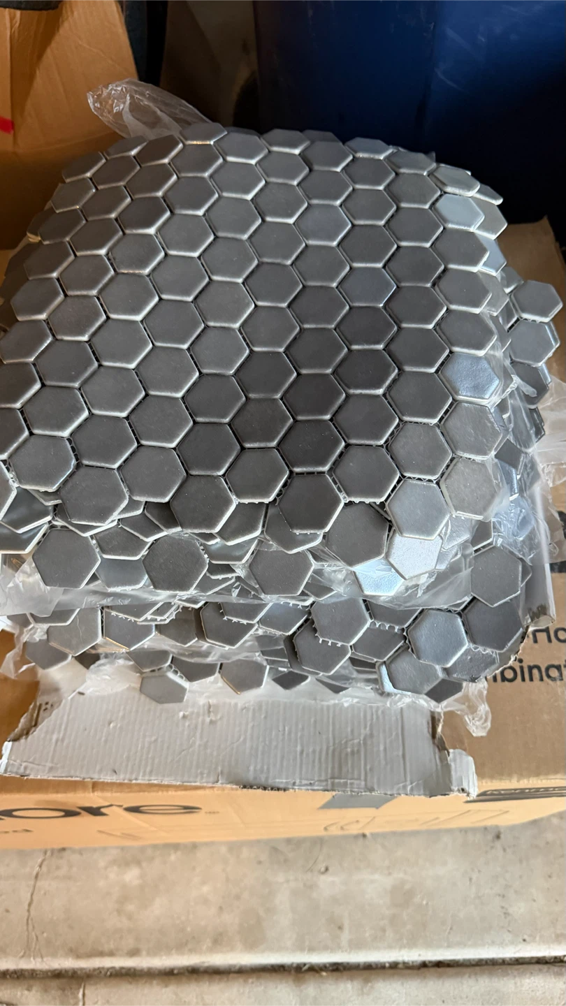 34 Sheets Charcoal Gray Mini Hexagon Glass Mosaic Tile – New - photo 5