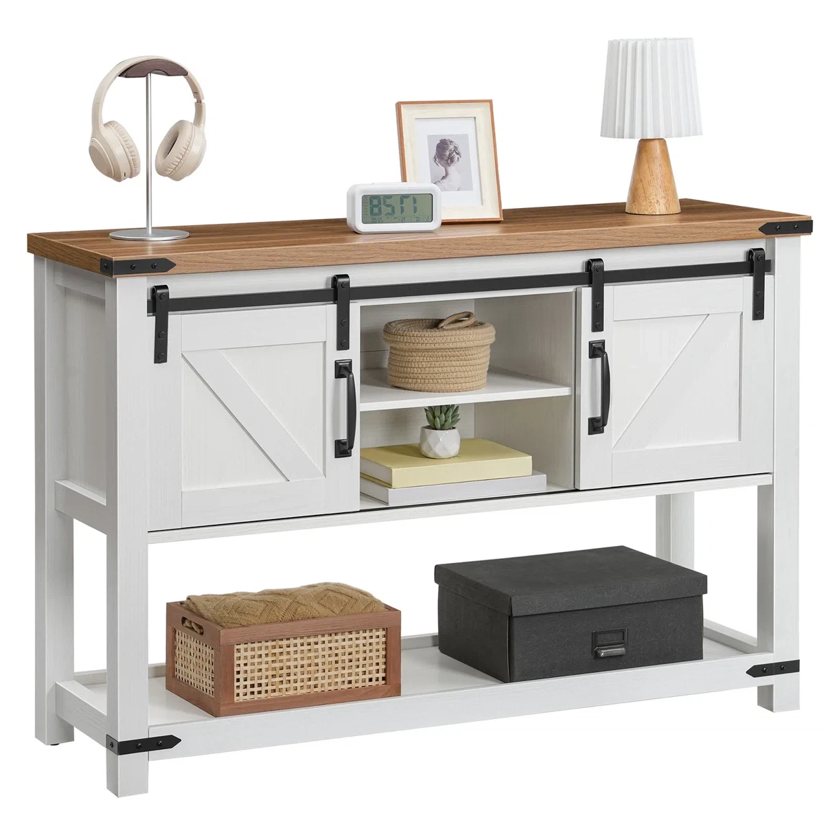 Ordonez 31.9” Console Table with Shelves – Oak & Antique White - photo 5