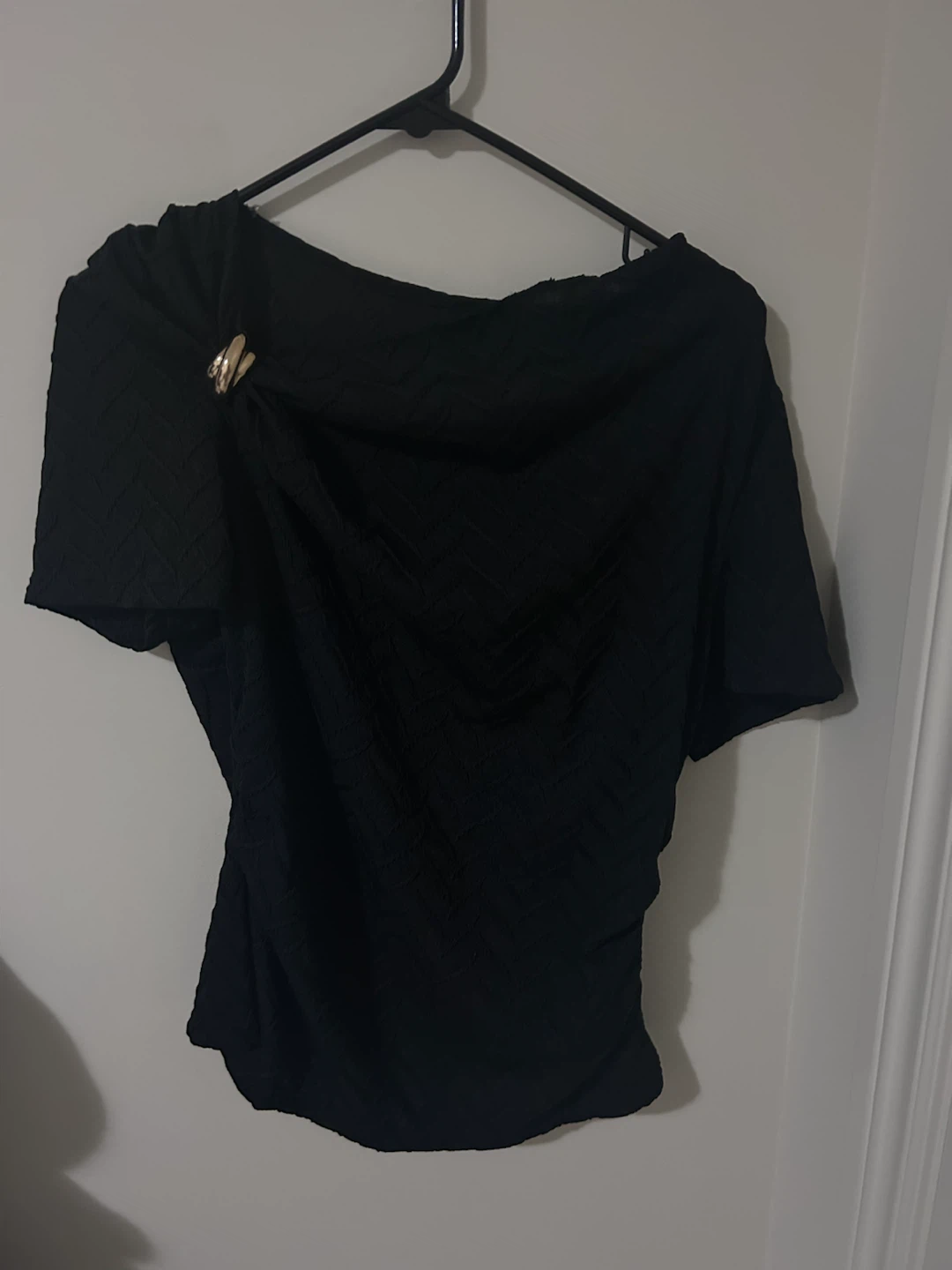 Black Textured Short-Sleeve Top