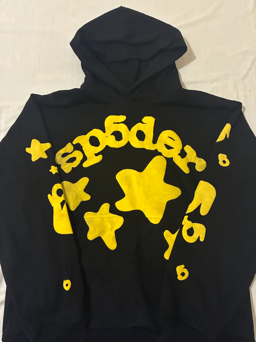 Black Sp5der Hoodie with Yellow Stars