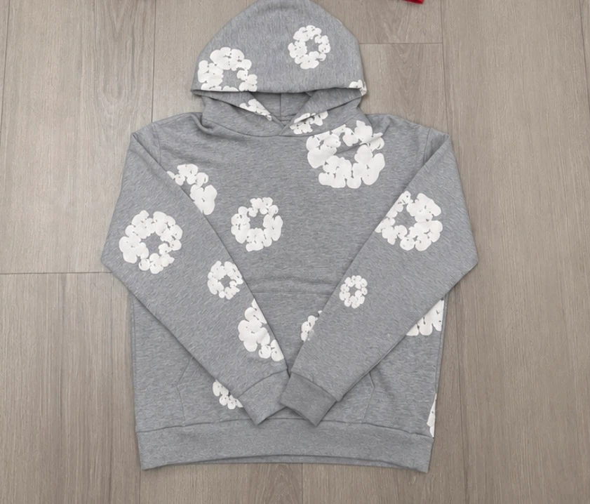 Grey denim tear hoodie