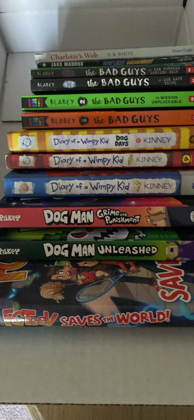 Collection of Dog Man, Bad Guys, and Wimpy Kid Books