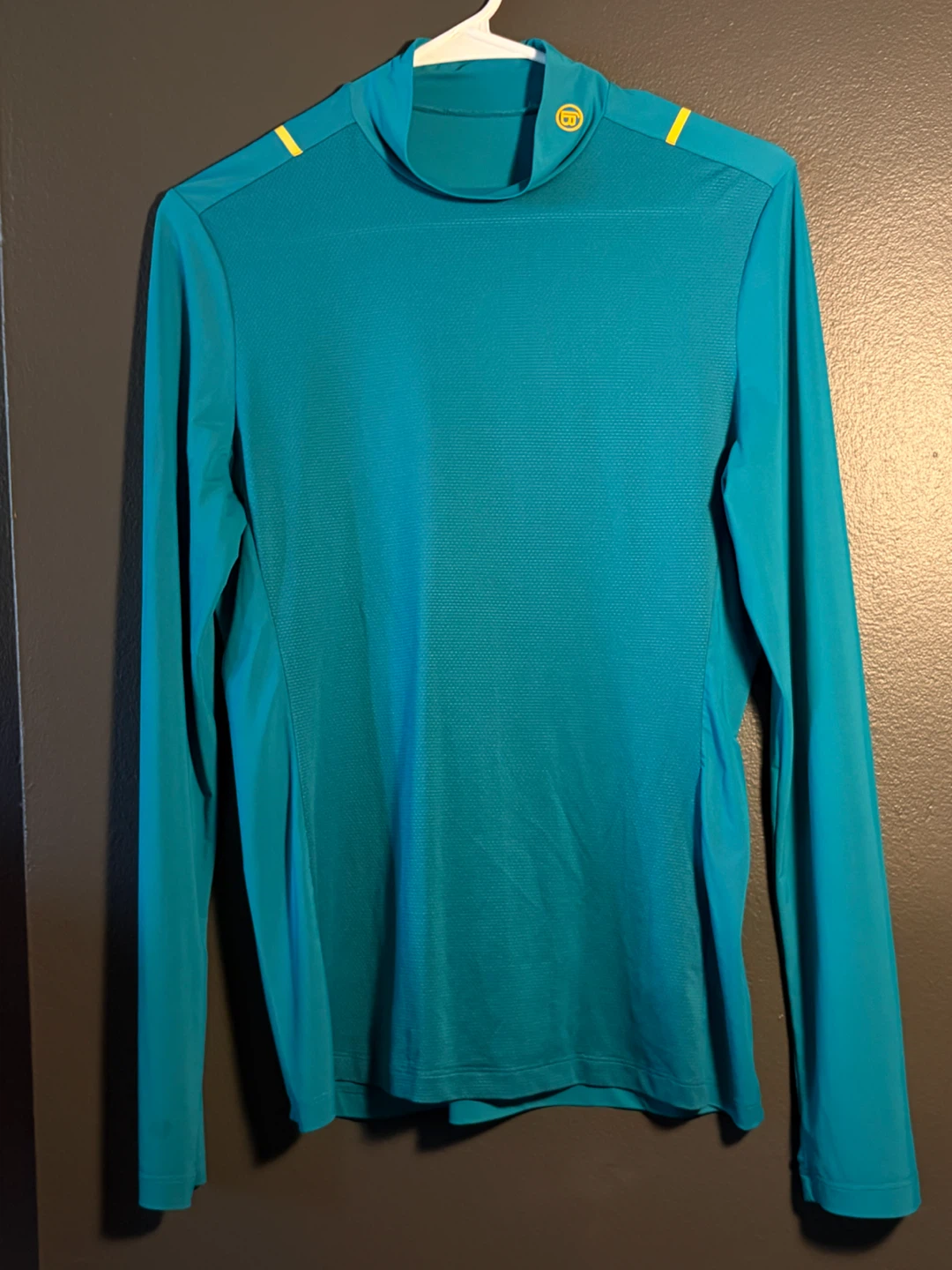 Teal Long Sleeve Mock Neck Shirt with Yellow Accents