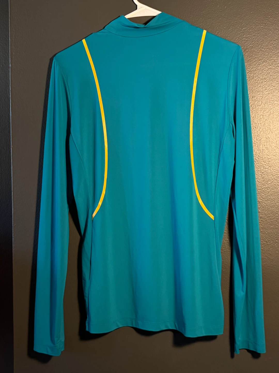 Teal Long Sleeve Mock Neck Shirt with Yellow Accents - photo 2