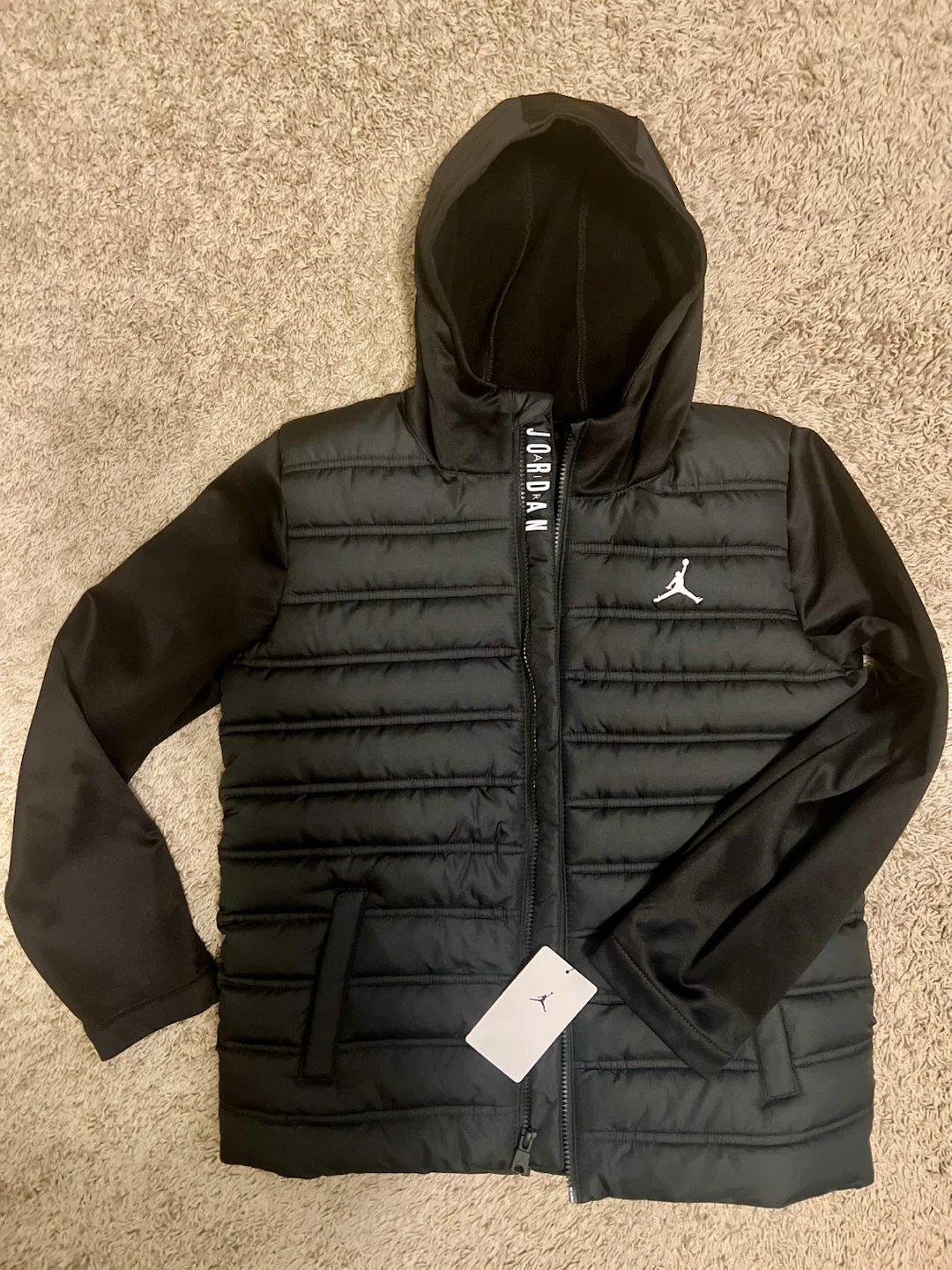 Jordan Boys Puffer Jacket w/ Hood, Size L, Black - photo 2