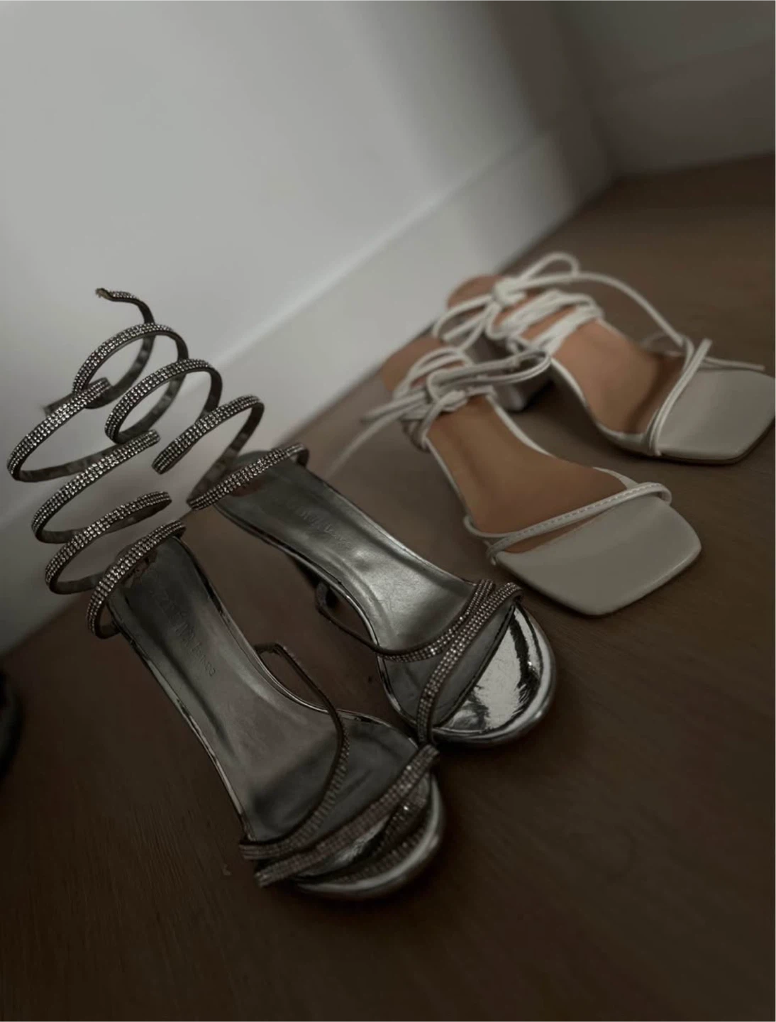 Sparkly Coil Strap Heels - Silver