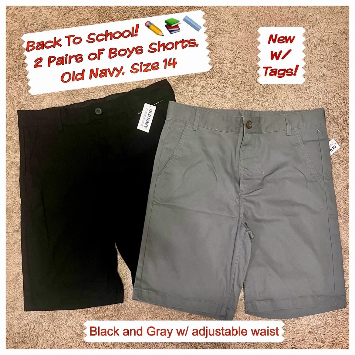 Old Navy Boys Shorts, Size 14, Black & Gray