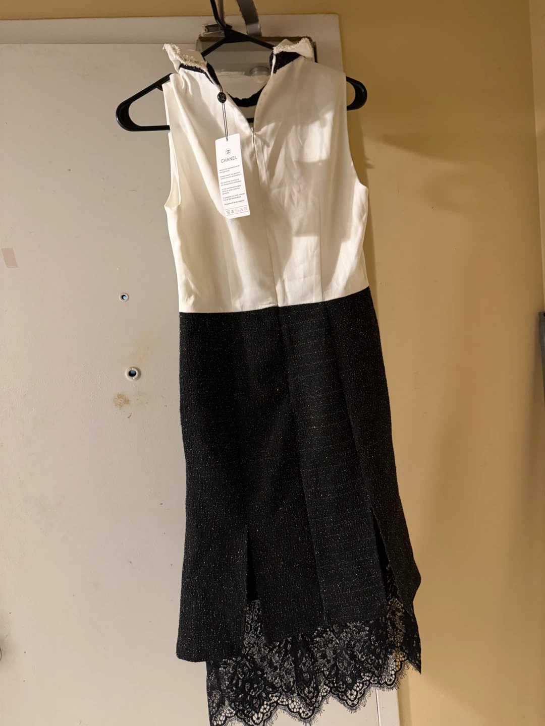 CHANEL White and Black Sleeveless Dress