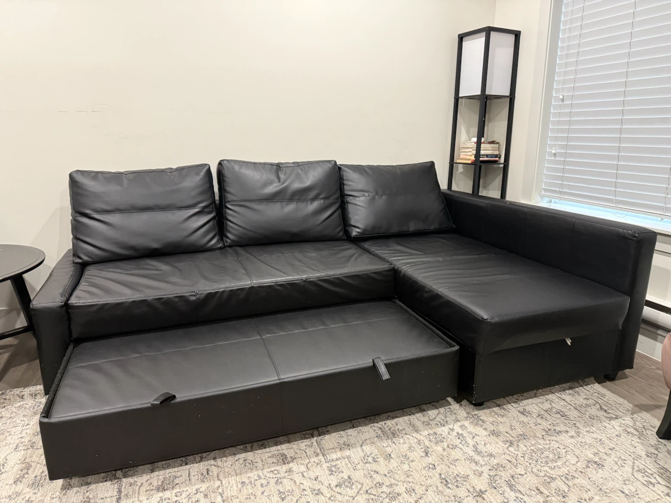 Black Faux Leather Sectional Sofa with Pull-Out Bed - photo 2