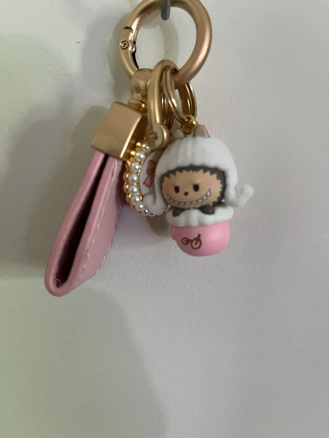Cute Character Keychain with Pink Leather Strap