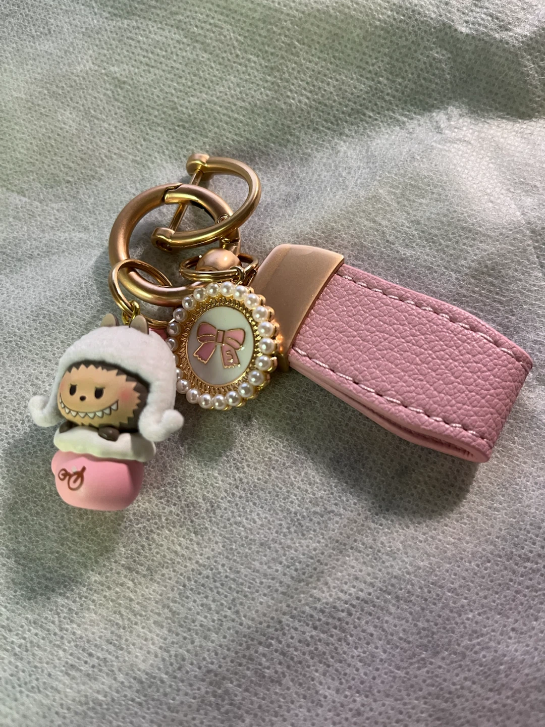 Cute Character Keychain with Pink Leather Strap - photo 3