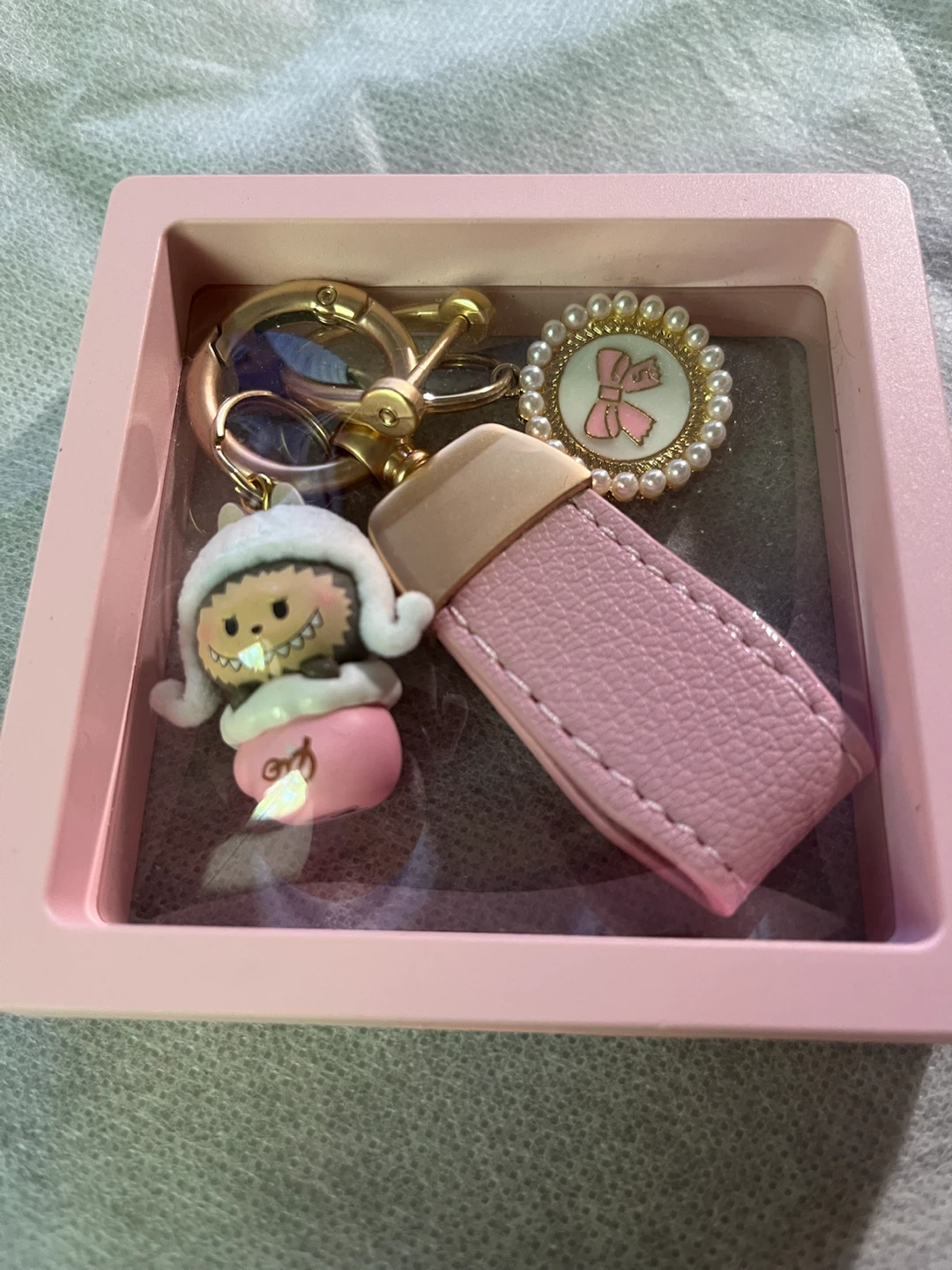 Cute Character Keychain with Pink Leather Strap - photo 4