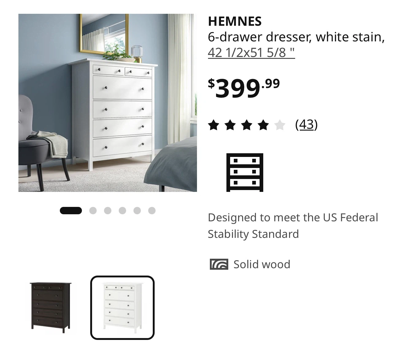 IKEA HEMNES 6-Drawer Dresser - photo 2