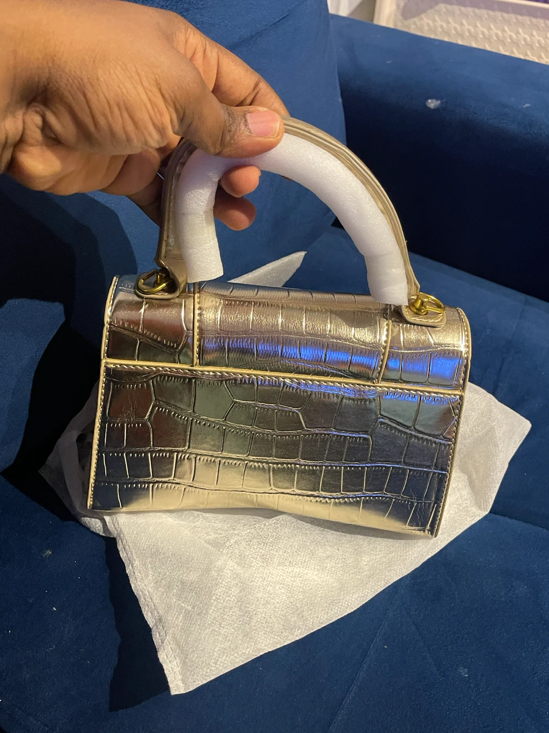 Silver Croc-Embossed Handbag - photo 3