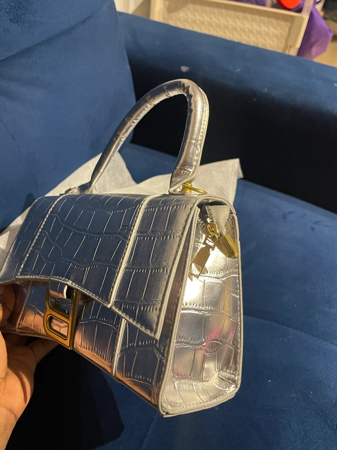 Silver Croc-Embossed Handbag - photo 4