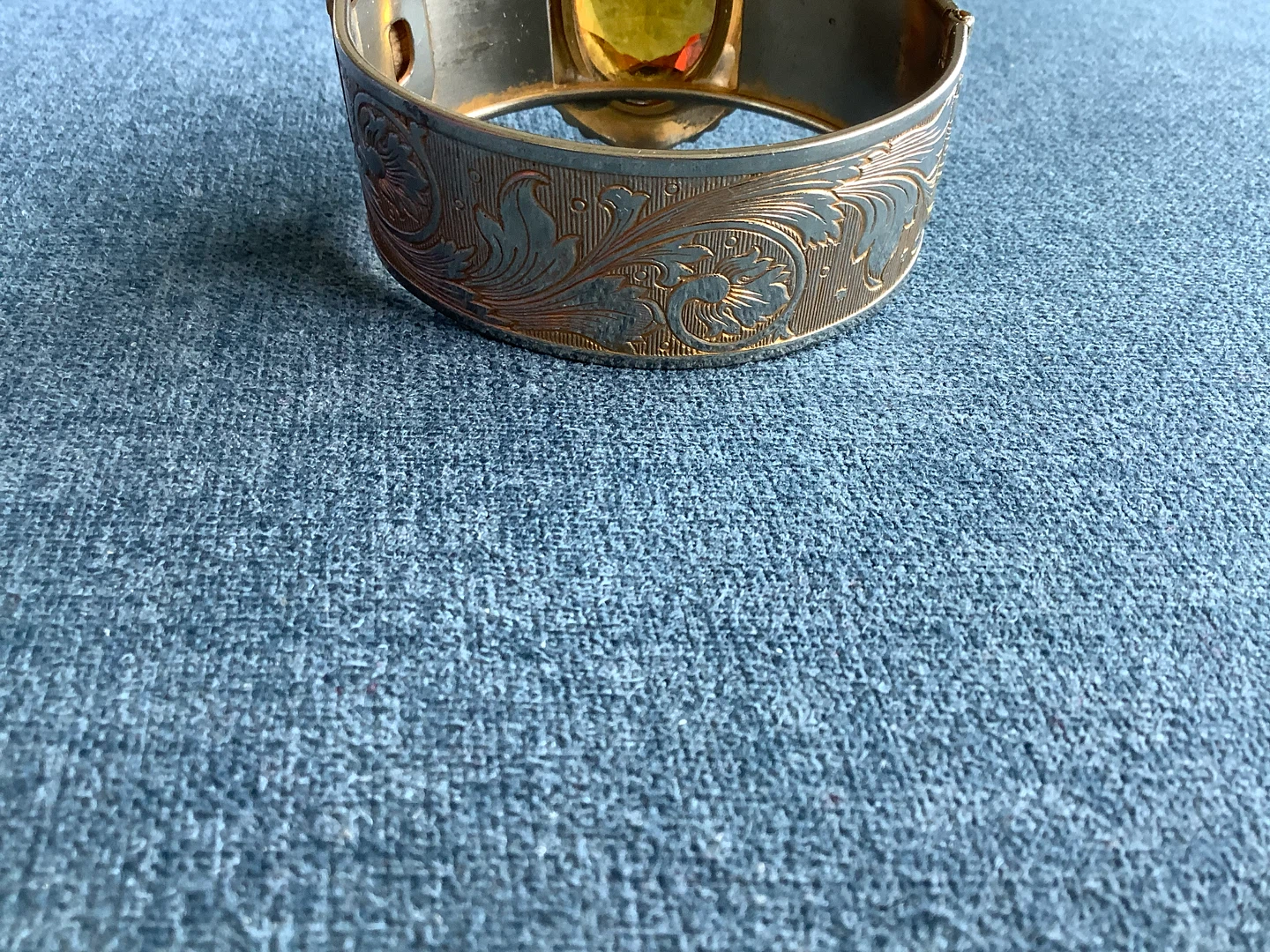 Vt Bangle Bracelet w Lg Faceted Amber/Citrine Glass Stone 🐞 - photo 2