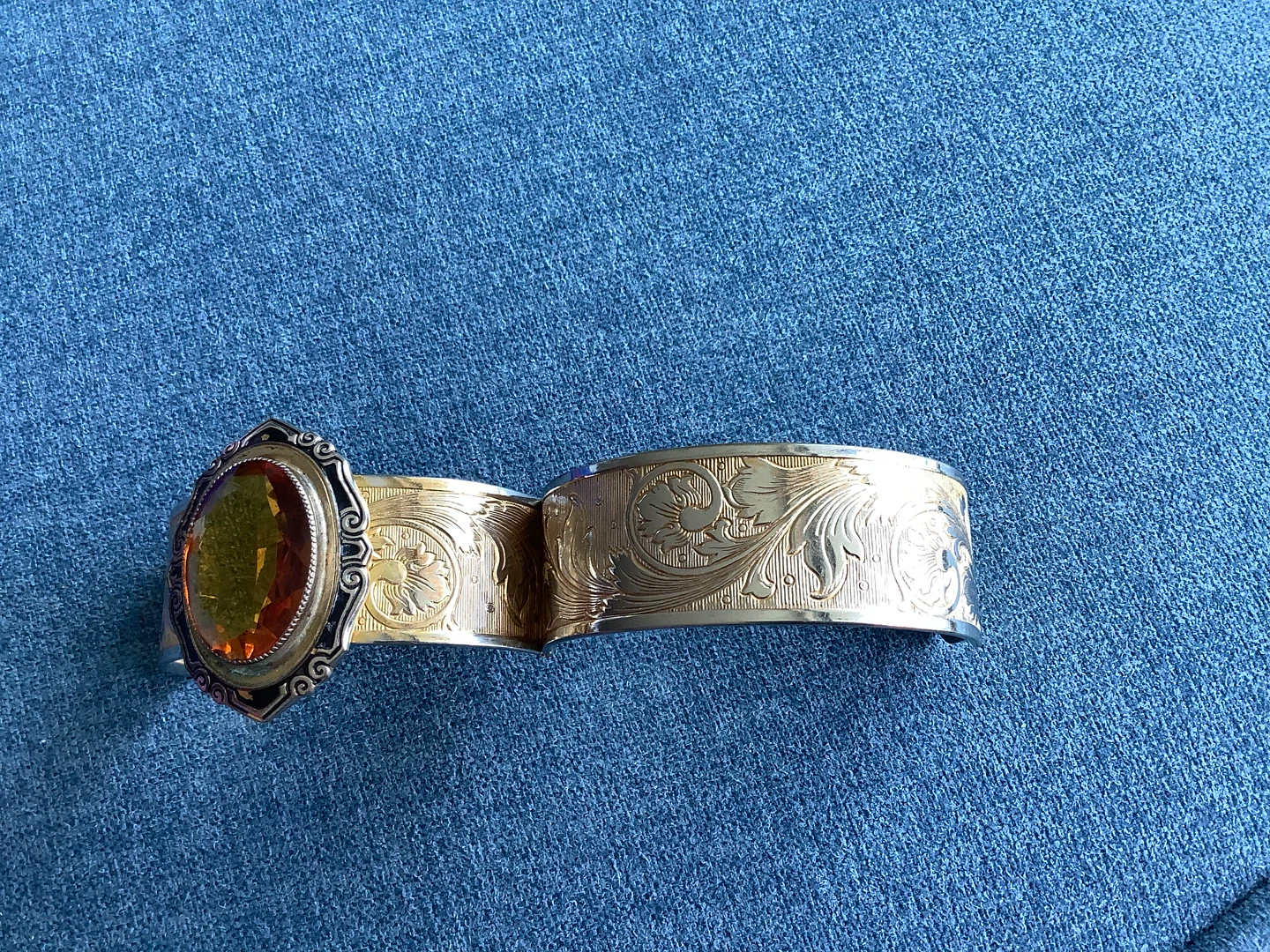 Vt Bangle Bracelet w Lg Faceted Amber/Citrine Glass Stone 🐞 - photo 5