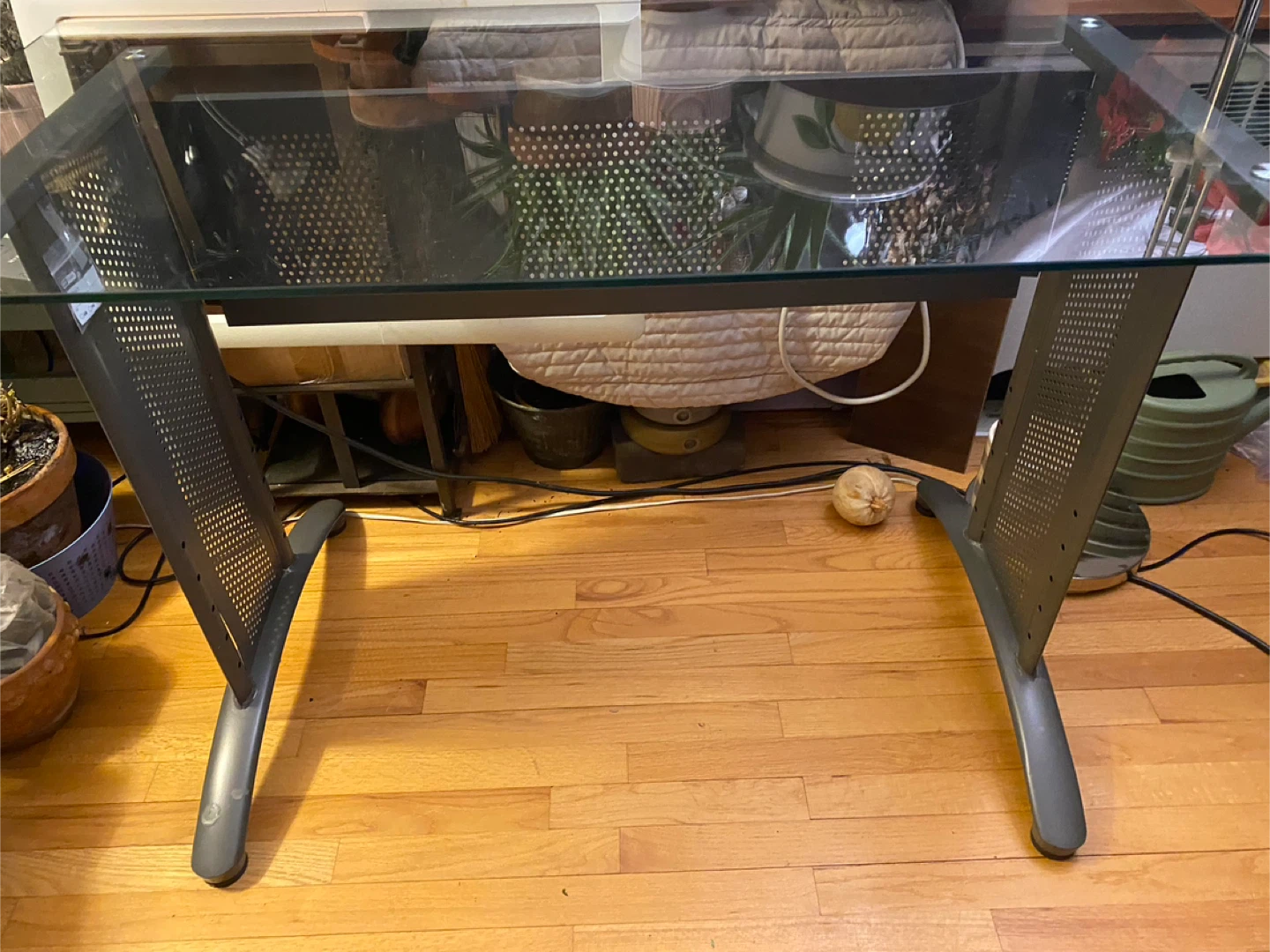 Glass Top Desk with Metal Frame