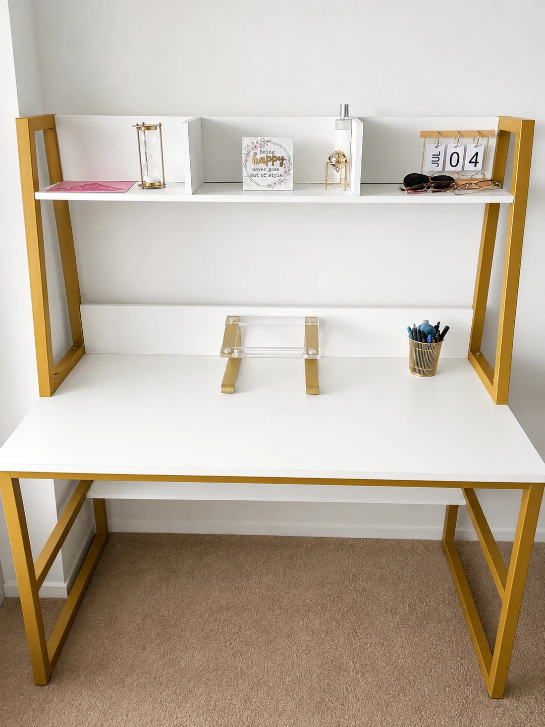 White and Gold Desk with Hutch