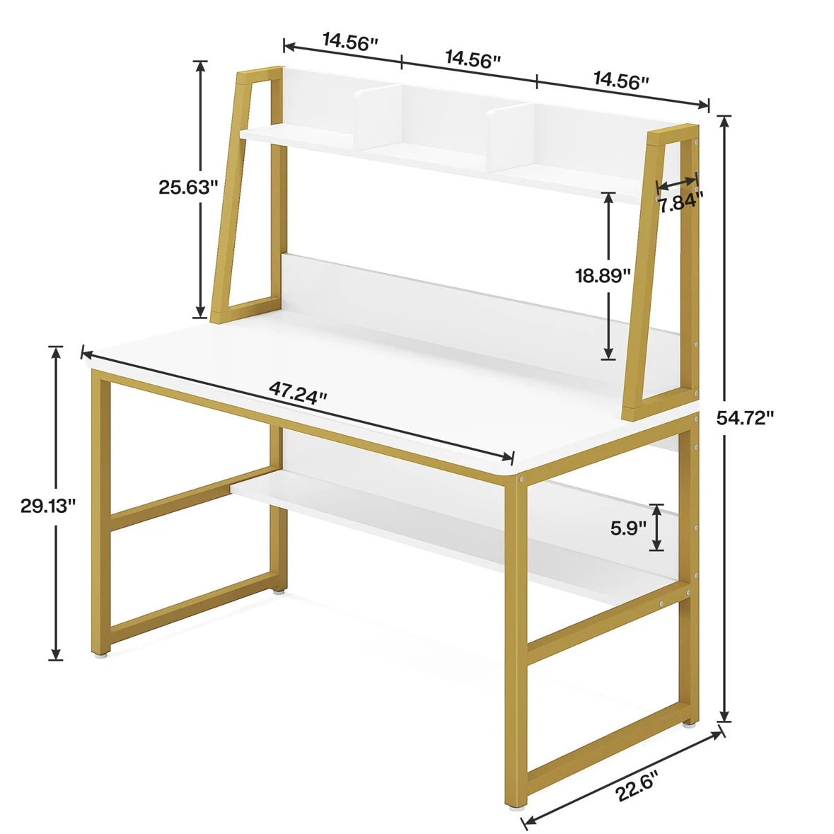 White and Gold Desk with Hutch - photo 2