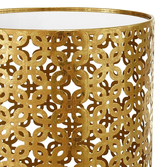 Gold Metal Drum Side Tables with Mirrored Tops (Set of 2) - photo 2