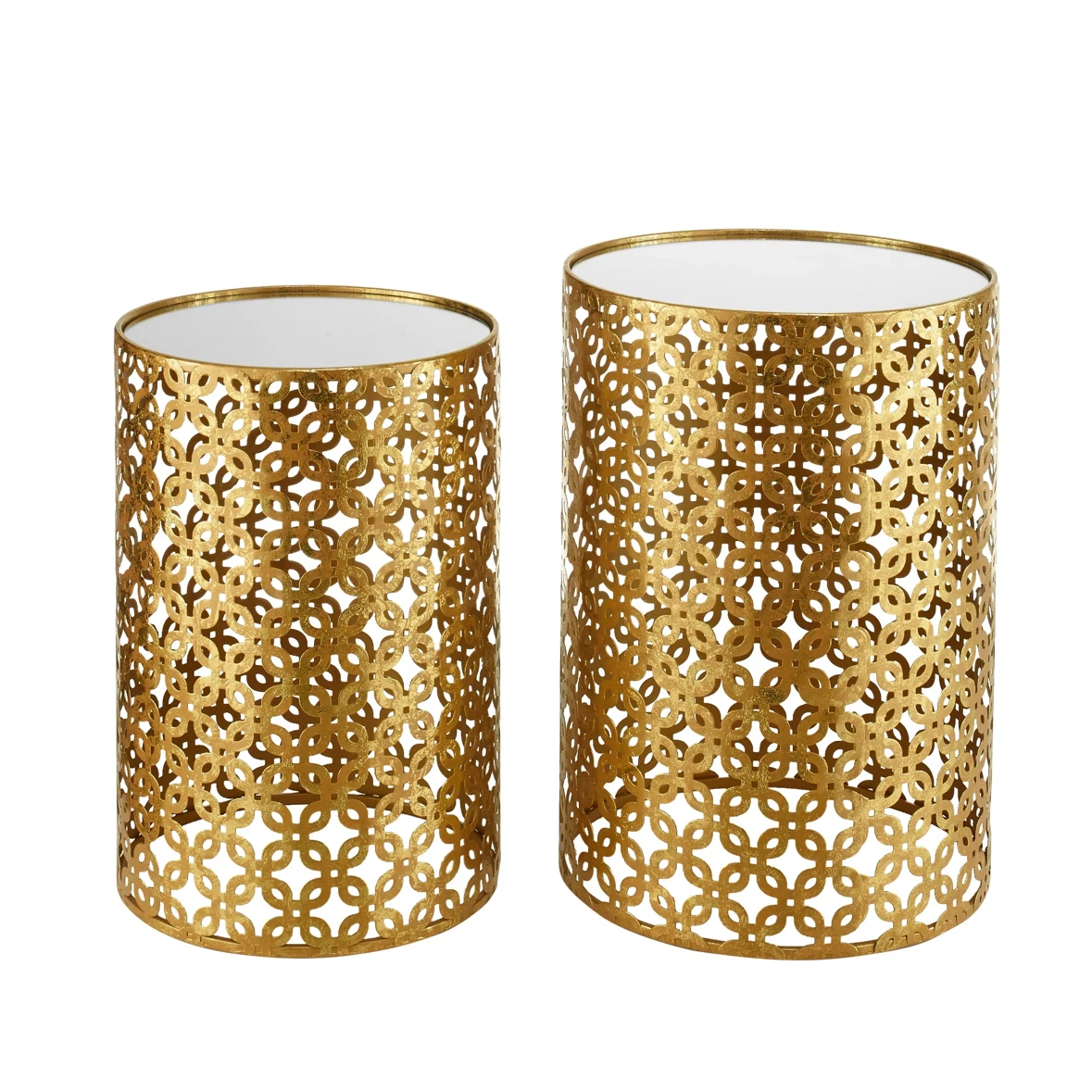 Gold Metal Drum Side Tables with Mirrored Tops (Set of 2) - photo 4