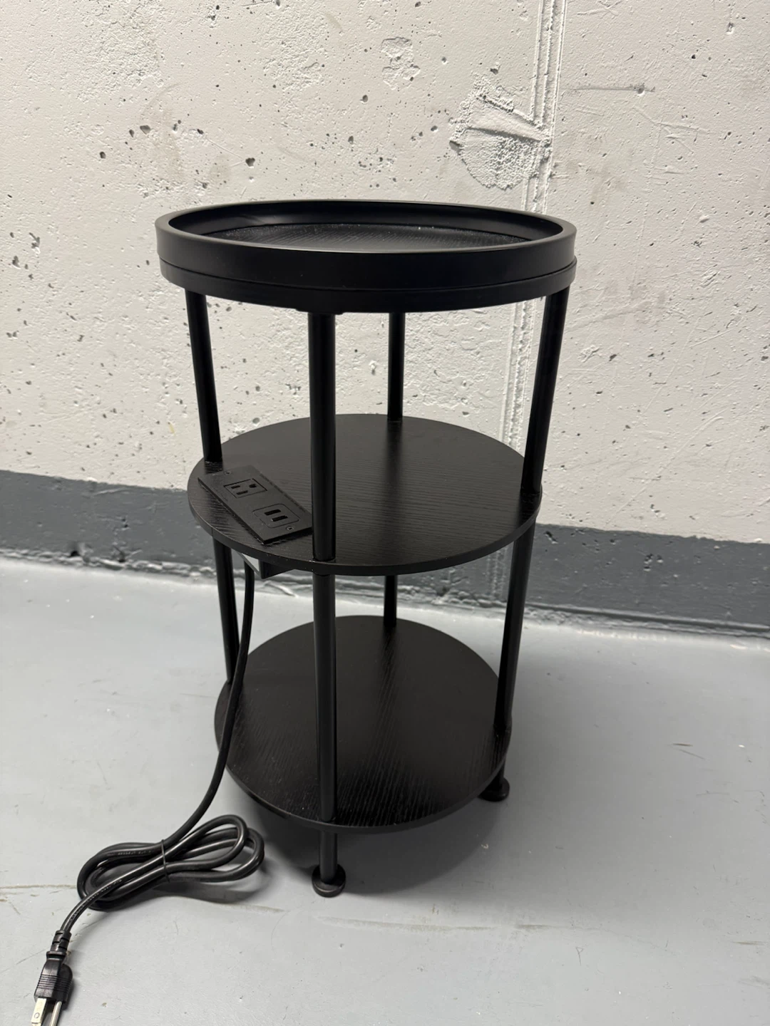 Black 3-Tier Side Table with Built-in Outlet