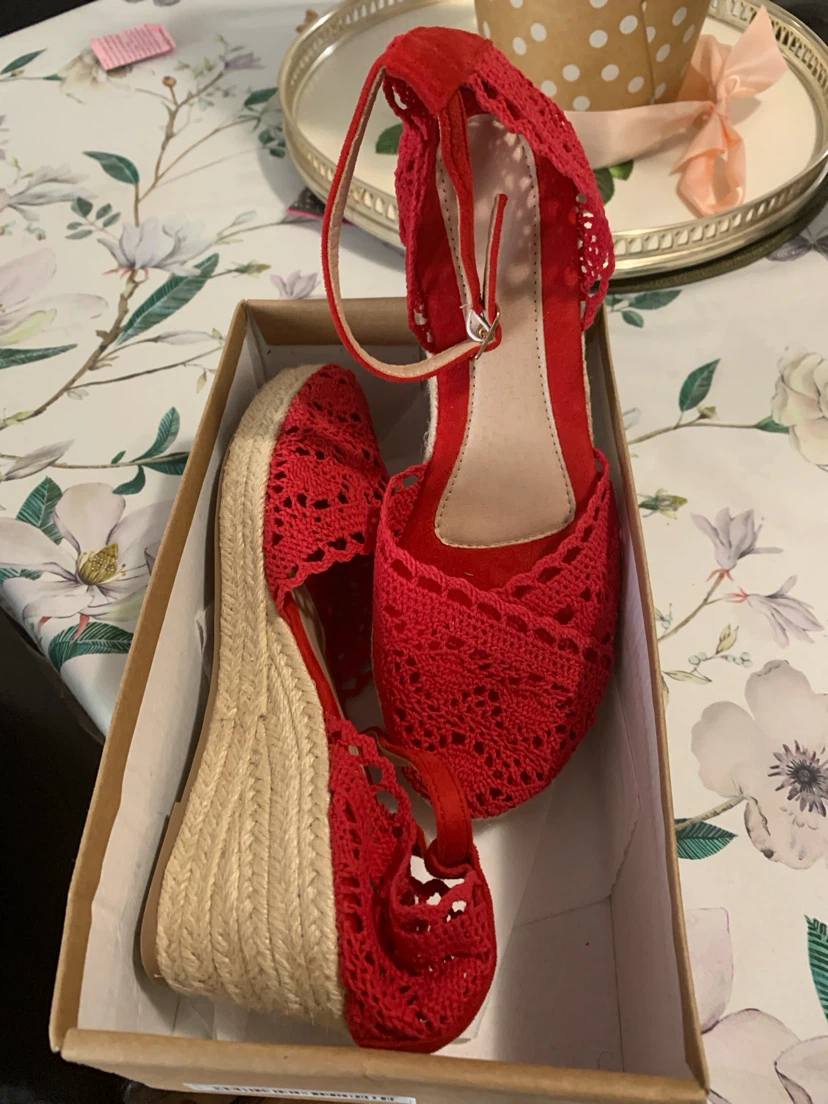 Women's Red Espadrille Wedge Sandals