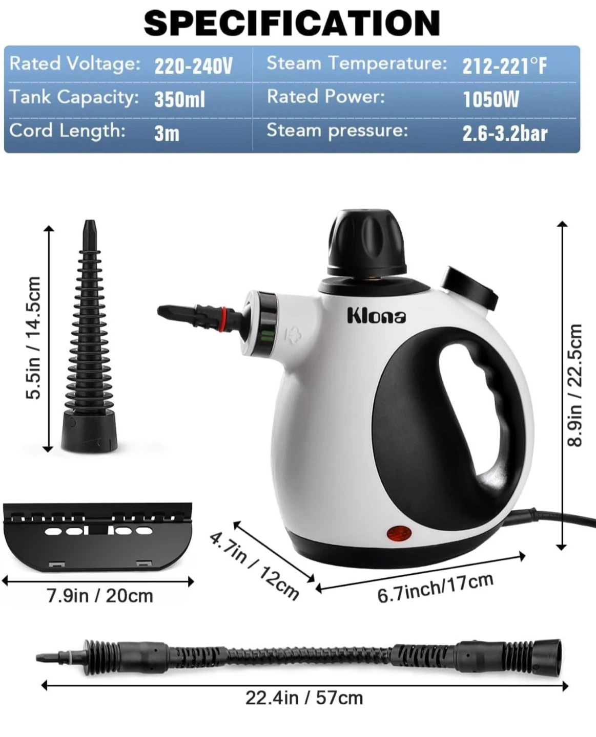 KLONA Handheld Steam Cleaner with 10 Accessories - photo 3