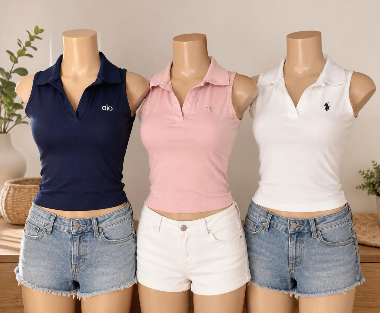 Alo Yoga Sleeveless Polo Shirts (Navy, Pink, White)