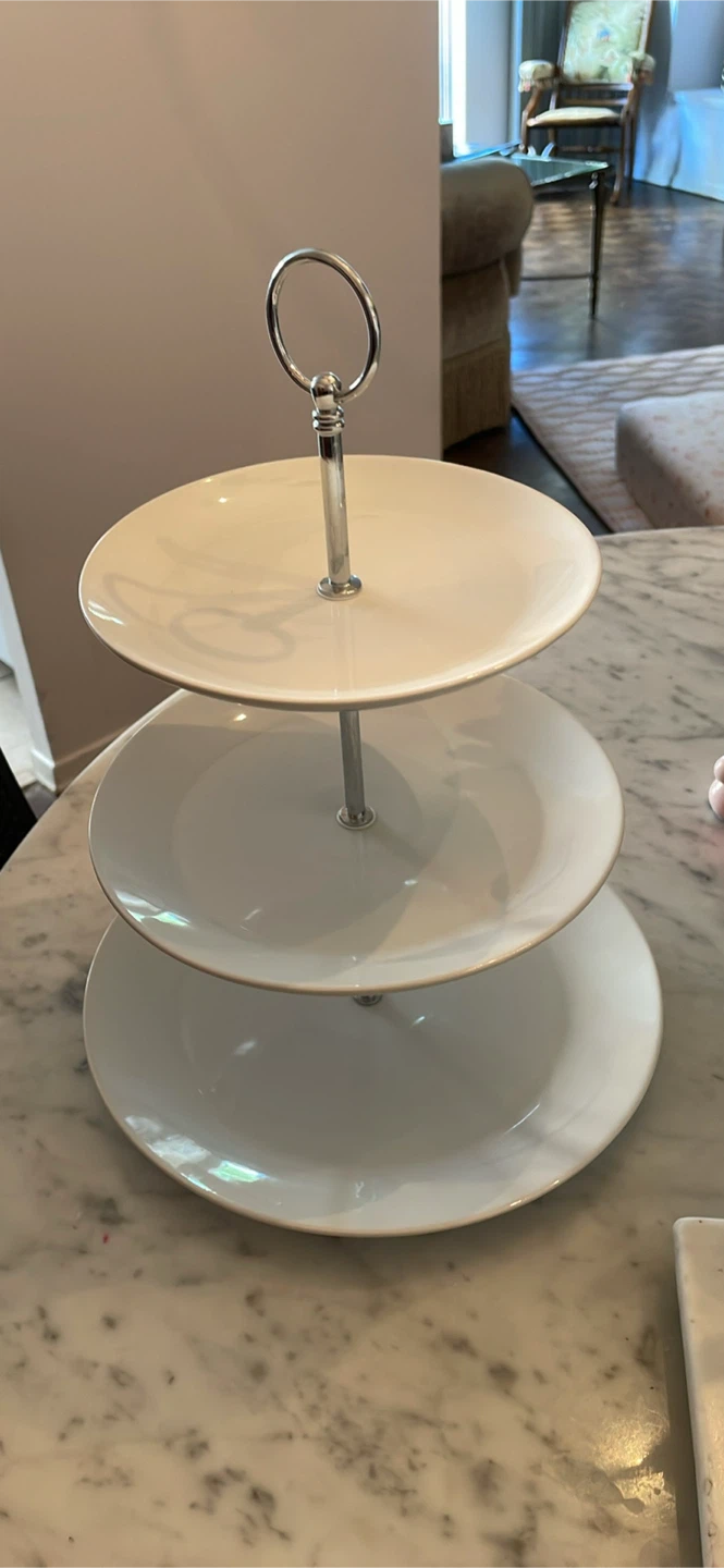 3-Tier White Ceramic Serving Stand