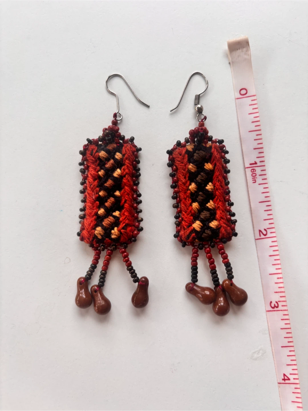 Handmade Embroidered Beaded Earrings - photo 3