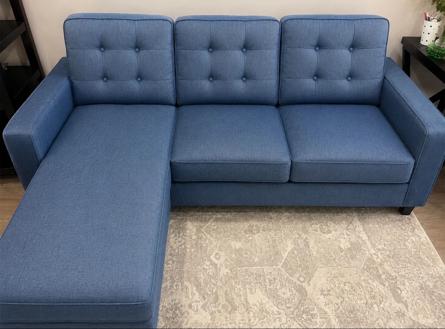Navy L-shaped Sectional Sofa with Ottoman
