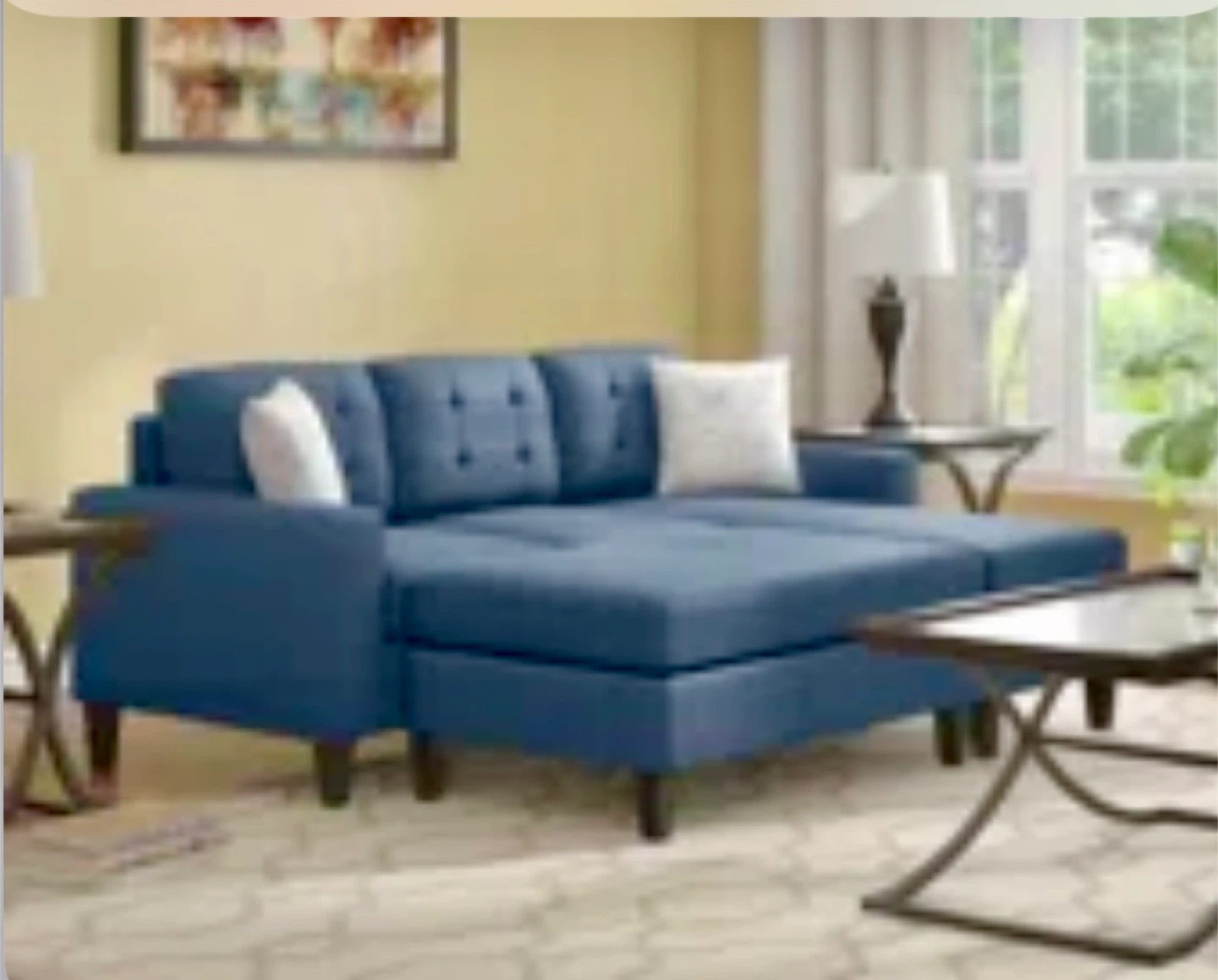 Navy L-shaped Sectional Sofa with Ottoman - photo 2
