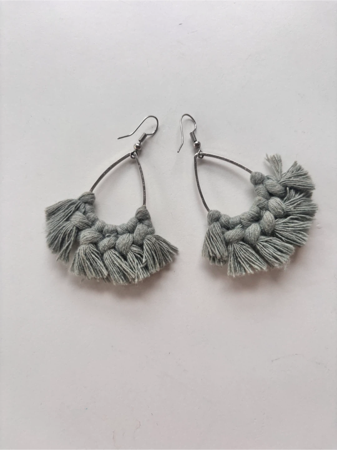 Grey Macrame Hoop Earrings