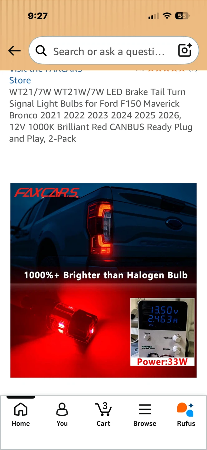 FAXCARS WT21/7W LED Brake Tail Turn Signal Light Bulbs, 2-Packo - photo 3