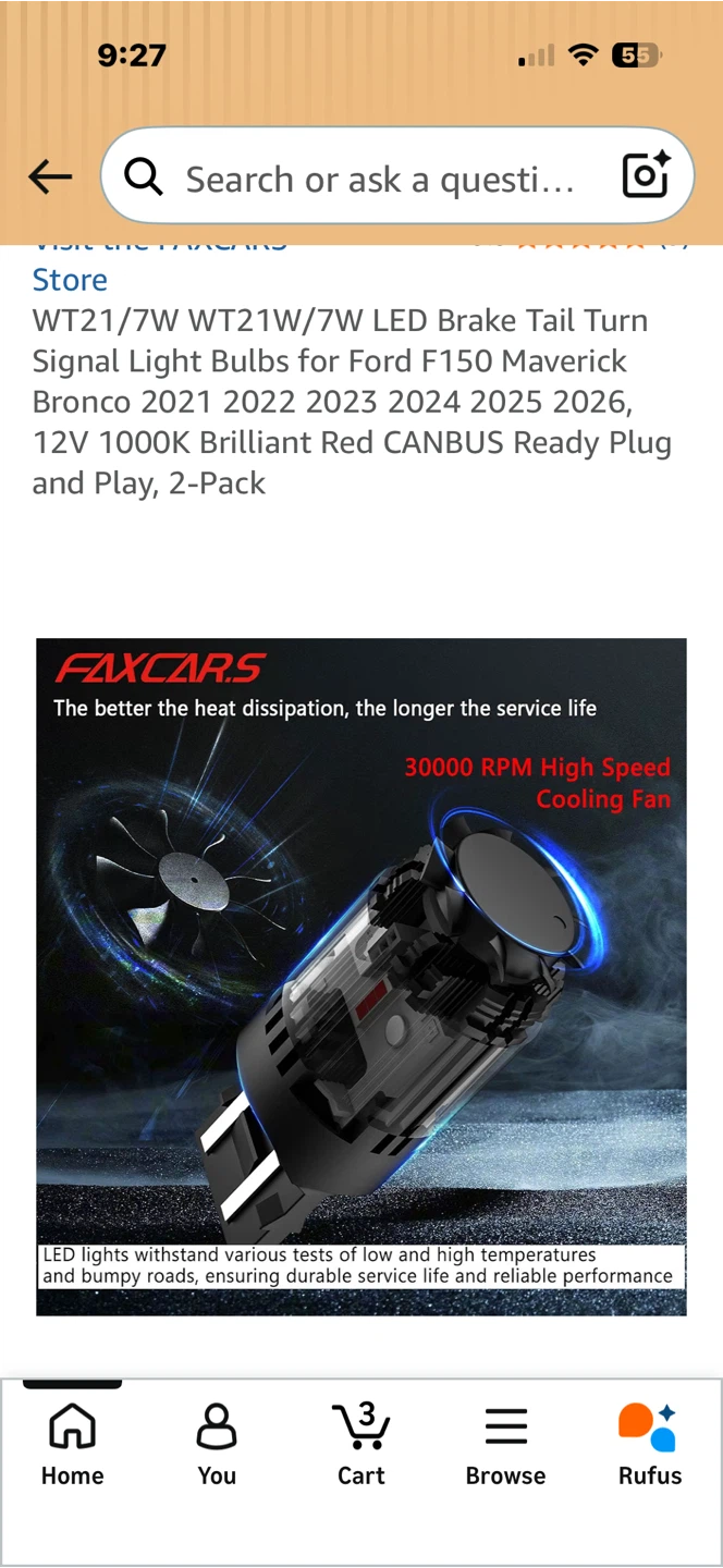 FAXCARS WT21/7W LED Brake Tail Turn Signal Light Bulbs, 2-Packo - photo 5