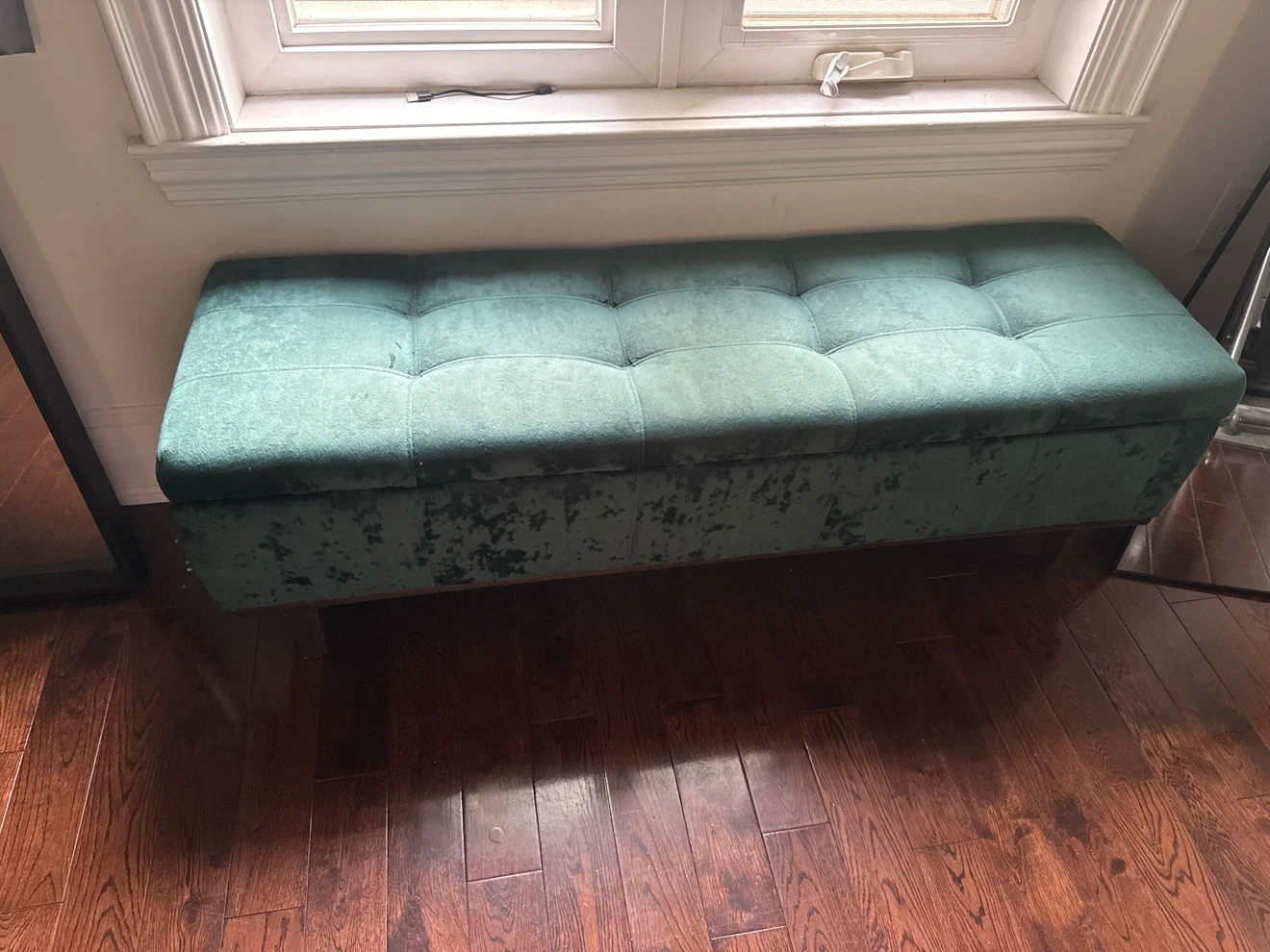 Green Velvet Storage Ottoman Bench